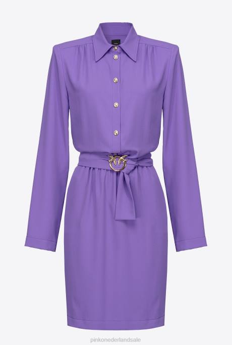 korte jurkjes | L488126 hemdjurk met tortelduifjes gesp Pinko lavendel lila