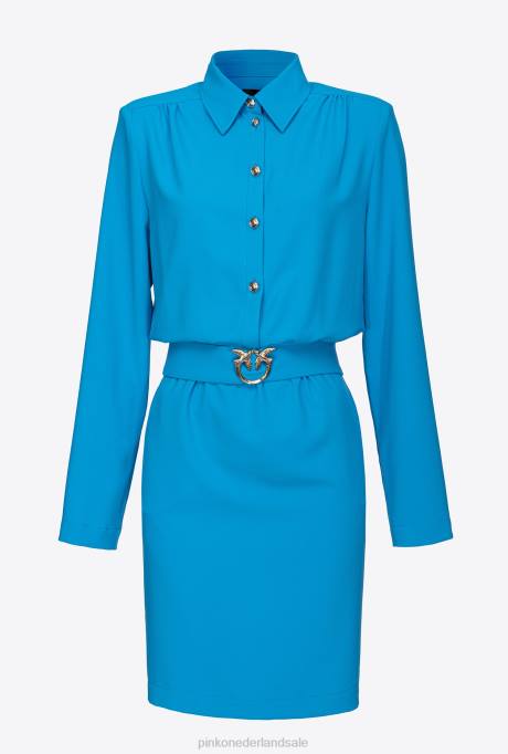 korte jurkjes | L488127 hemdjurk met tortelduifjes gesp Pinko directeur blauw