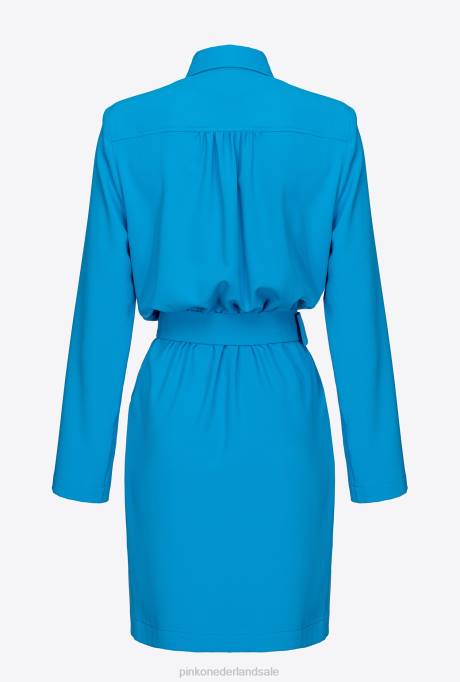 korte jurkjes | L488127 hemdjurk met tortelduifjes gesp Pinko directeur blauw