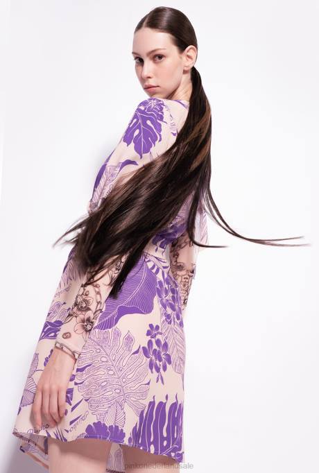 korte jurkjes | L488132 Wikkeljurk met tropische print Pinko nude/paars