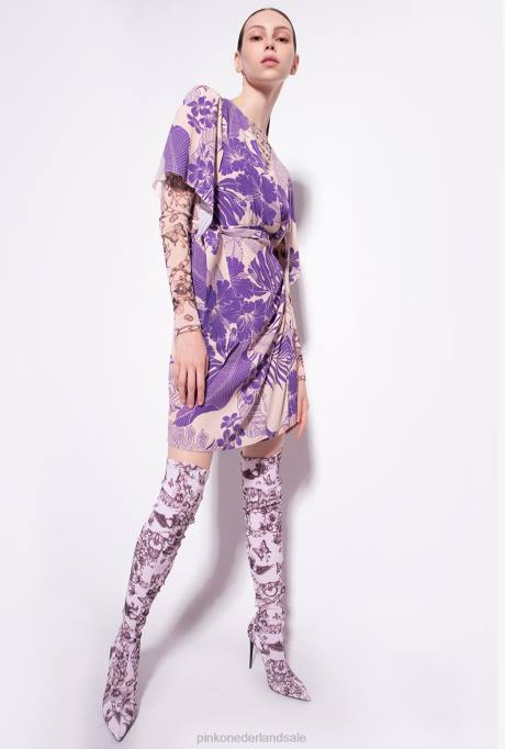 korte jurkjes | L488132 Wikkeljurk met tropische print Pinko nude/paars