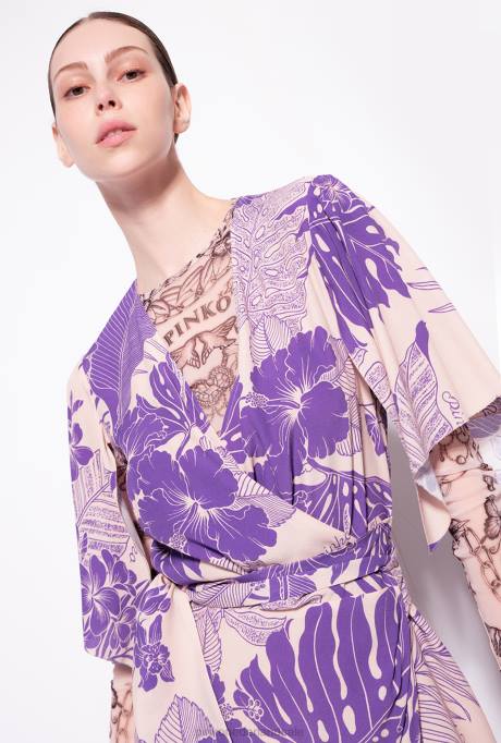 korte jurkjes | L488132 Wikkeljurk met tropische print Pinko nude/paars
