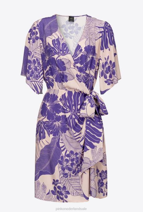 korte jurkjes | L488132 Wikkeljurk met tropische print Pinko nude/paars