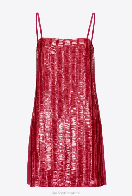 korte jurkjes | L488134 mini-jurk met rechthoekige pailletten Pinko frambozen rood