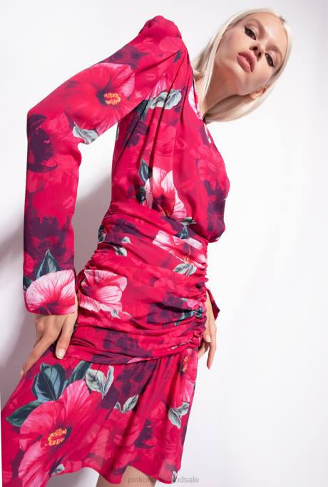 korte jurkjes | L488139 korte jurk met hibiscusprint Pinko multi. fuchsia/roze