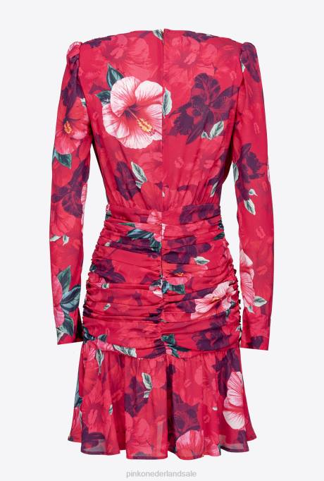 korte jurkjes | L488139 korte jurk met hibiscusprint Pinko multi. fuchsia/roze