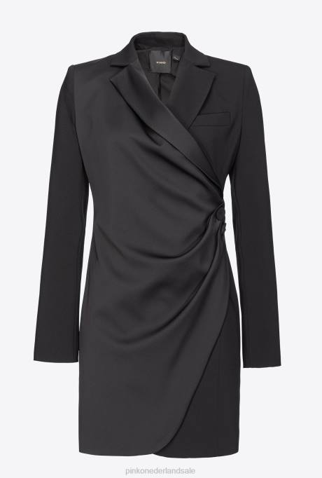 korte jurkjes | L488149 satijnen blazerjurk Pinko limousine zwart