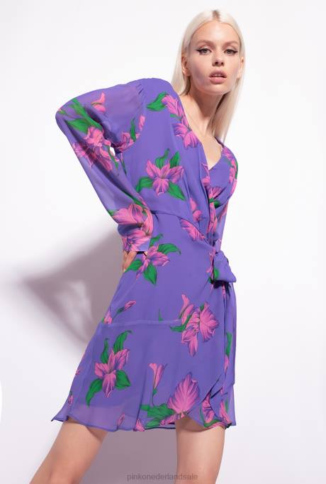 korte jurkjes | L488153 Wikkeljurk met irisprint Pinko paars/roze/groen