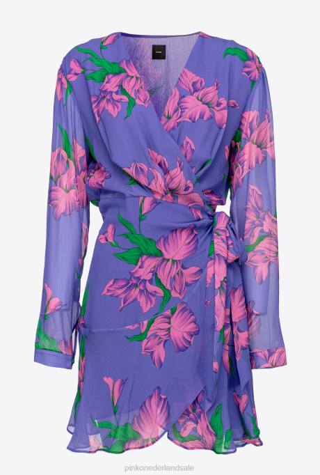 korte jurkjes | L488153 Wikkeljurk met irisprint Pinko paars/roze/groen