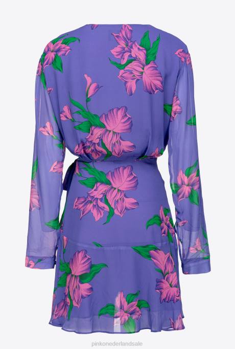 korte jurkjes | L488153 Wikkeljurk met irisprint Pinko paars/roze/groen