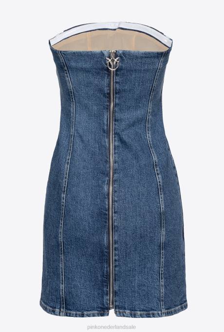 korte jurkjes | L488156 denim mini-jurk met vetersluiting Pinko medium/lichte vintage wassing