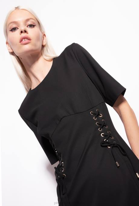 korte jurkjes | L488157 korsetjurk met veters Pinko limousine zwart