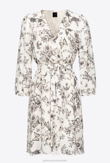 korte jurkjes | L488162 Wikkeljurk met tatoeageprint Pinko boter/zwart