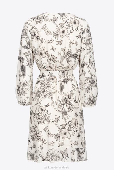 korte jurkjes | L488162 Wikkeljurk met tatoeageprint Pinko boter/zwart
