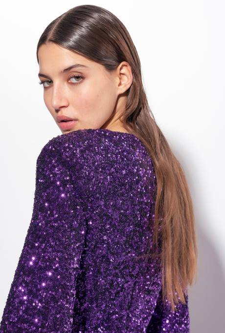 korte jurkjes | L488168 volledig lovertjes mini-jurk met crossover Pinko prisma paars