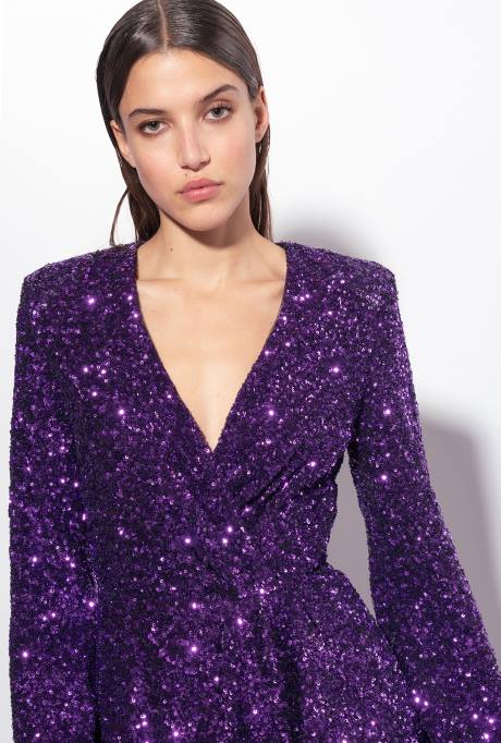 korte jurkjes | L488168 volledig lovertjes mini-jurk met crossover Pinko prisma paars