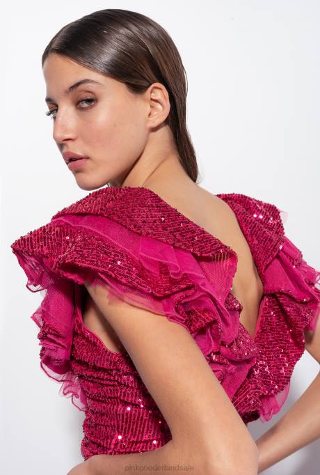 korte jurkjes | L488172 volledig pailletten mini-jurk Pinko fuchsia/grijs