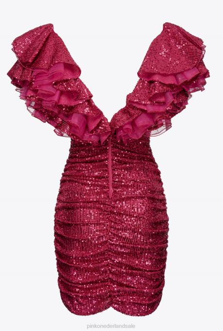 korte jurkjes | L488172 volledig pailletten mini-jurk Pinko fuchsia/grijs