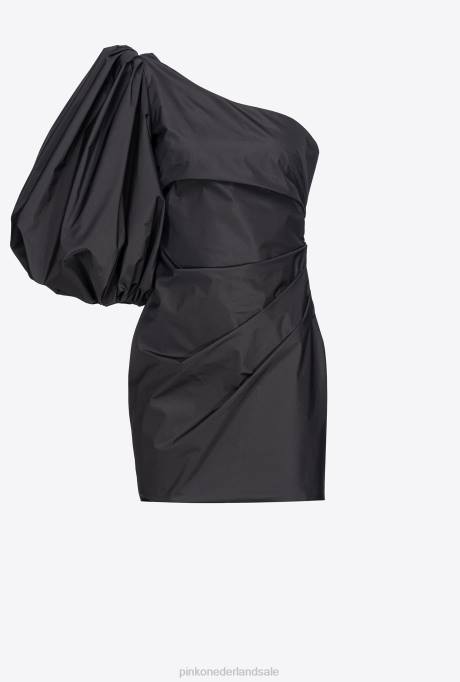 korte jurkjes | L488174 mini-jurk van tafzijde met één schouder Pinko limousine zwart
