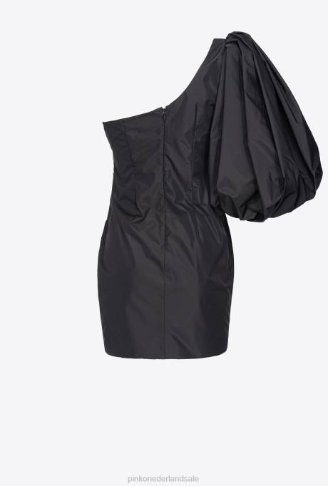 korte jurkjes | L488174 mini-jurk van tafzijde met één schouder Pinko limousine zwart