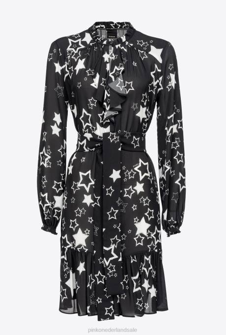 korte jurkjes | L488176 jurk met sterrenprint Pinko zwart/grijs/wit