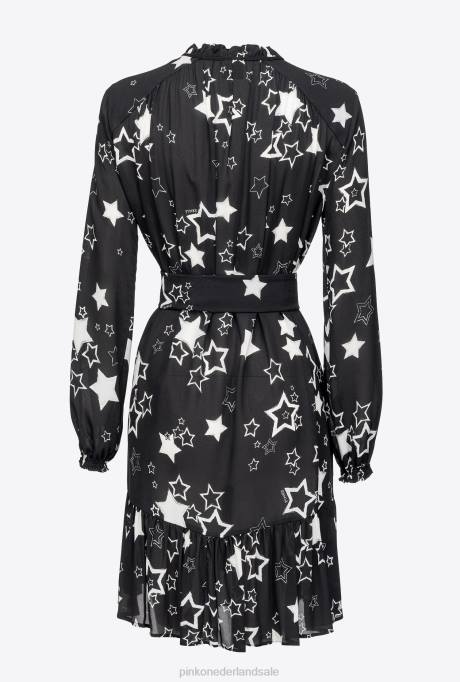 korte jurkjes | L488176 jurk met sterrenprint Pinko zwart/grijs/wit