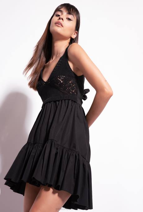 korte jurkjes | L488178 jurk van tricot en popeline Pinko limousine zwart