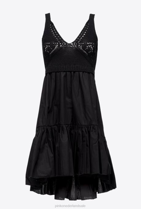 korte jurkjes | L488178 jurk van tricot en popeline Pinko limousine zwart