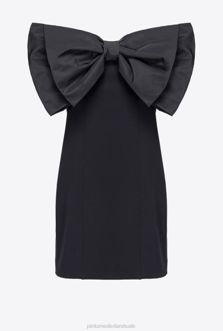 korte jurkjes | L488180 mini jurkje met maxi strik aan de voorkant Pinko limousine zwart