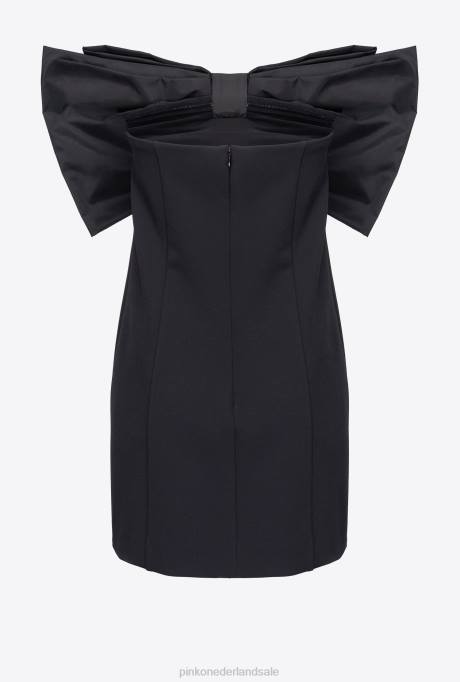 korte jurkjes | L488180 mini jurkje met maxi strik aan de voorkant Pinko limousine zwart