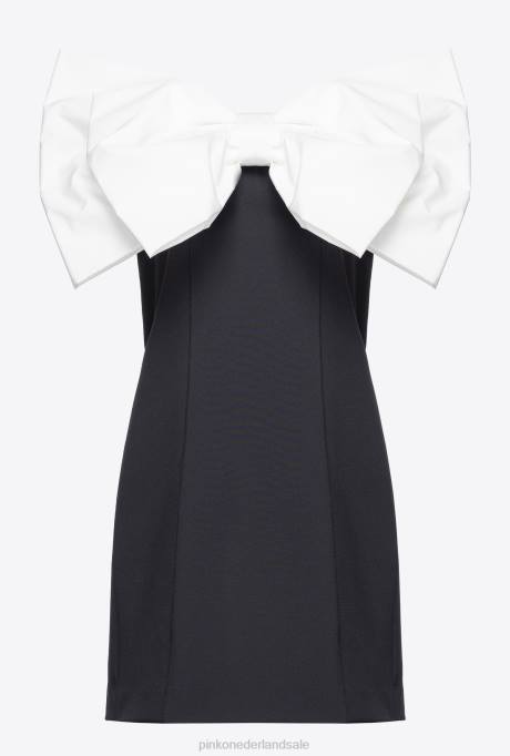 korte jurkjes | L488181 mini jurkje met maxi strik aan de voorkant Pinko zwart wit