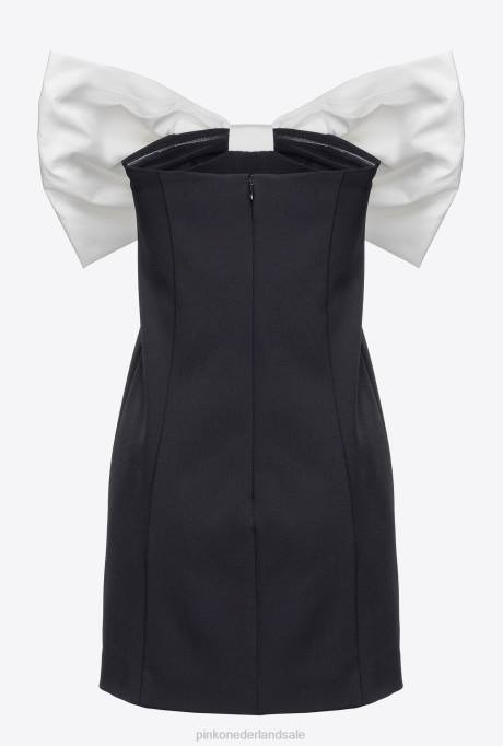 korte jurkjes | L488181 mini jurkje met maxi strik aan de voorkant Pinko zwart wit