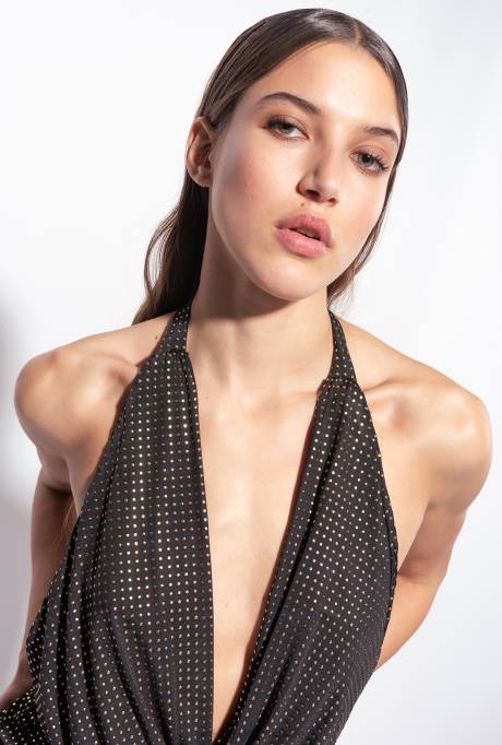 korte jurkjes | L488182 open rug jurk met micro studs Pinko zwart goud