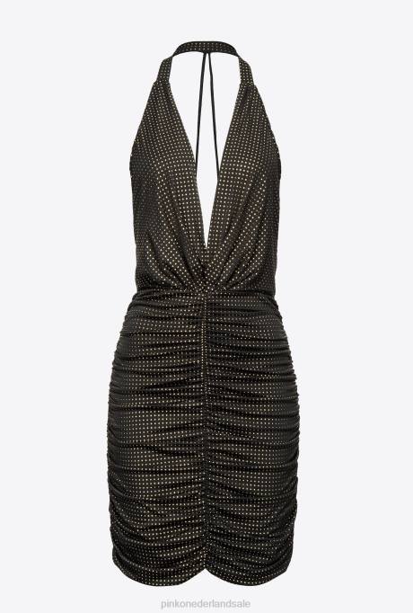 korte jurkjes | L488182 open rug jurk met micro studs Pinko zwart goud