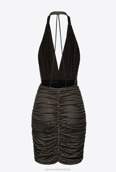 korte jurkjes | L488182 open rug jurk met micro studs Pinko zwart goud