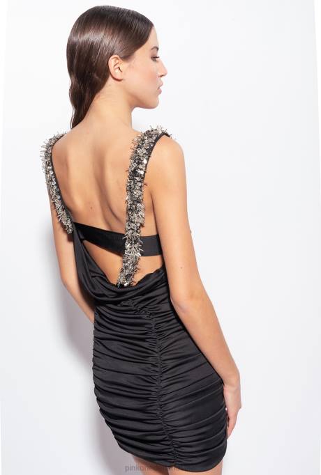 korte jurkjes | L488188 mini-jurk met met juwelen versierde bandjes Pinko limousine zwart