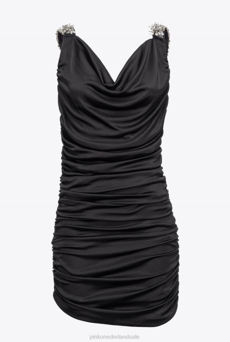 korte jurkjes | L488188 mini-jurk met met juwelen versierde bandjes Pinko limousine zwart