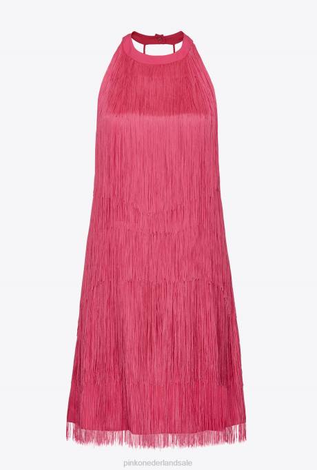 korte jurkjes | L488189 mini jurkje met fijne franjes Pinko fuchsia paars