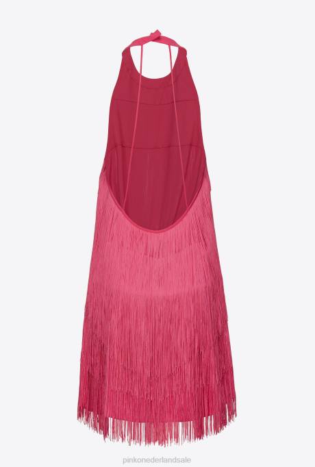 korte jurkjes | L488189 mini jurkje met fijne franjes Pinko fuchsia paars