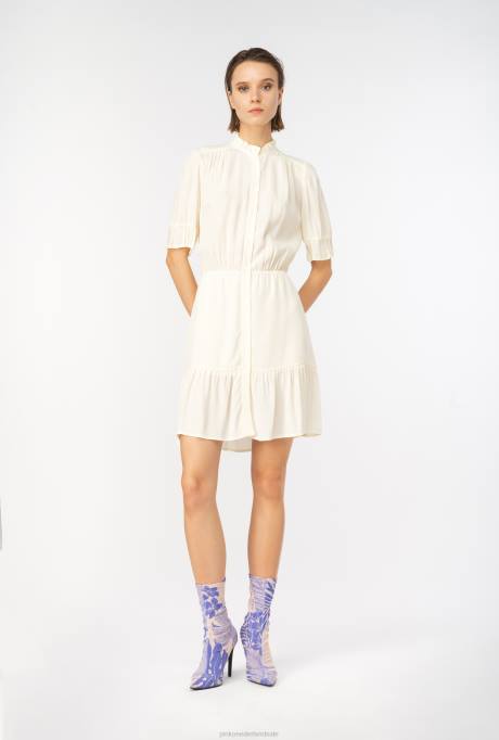 korte jurkjes | L48818 mini marocain hemdjurk Pinko merengue wit
