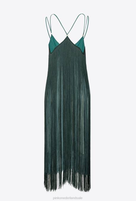 korte jurkjes | L488190 mini-jurk met lange franjes Pinko mult.groen/mintgroen