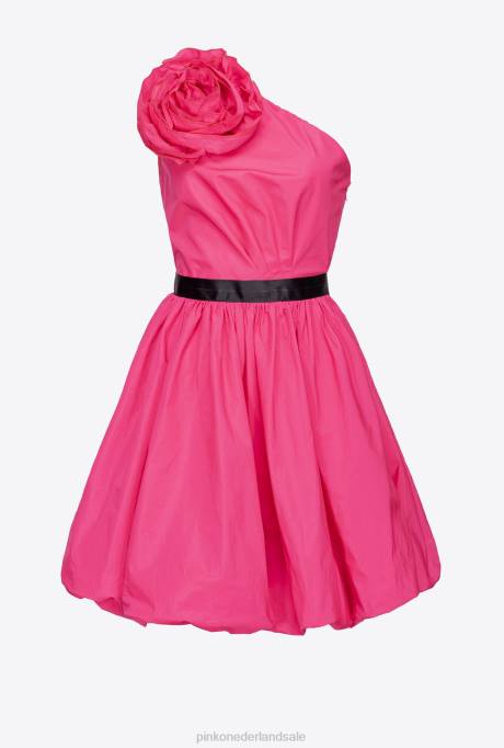 korte jurkjes | L488201 mini-jurk met één schouder en rozendetail Pinko fuchsia paars