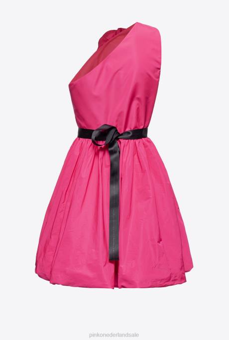 korte jurkjes | L488201 mini-jurk met één schouder en rozendetail Pinko fuchsia paars