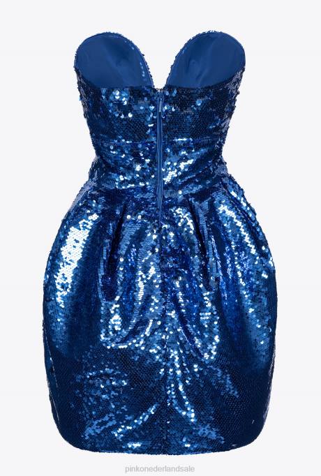 korte jurkjes | L488202 mini-ballonjurk met lovertjes Pinko blauw