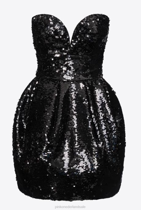 korte jurkjes | L488204 galleria mini-ballonjurk met lovertjes Pinko limousine zwart