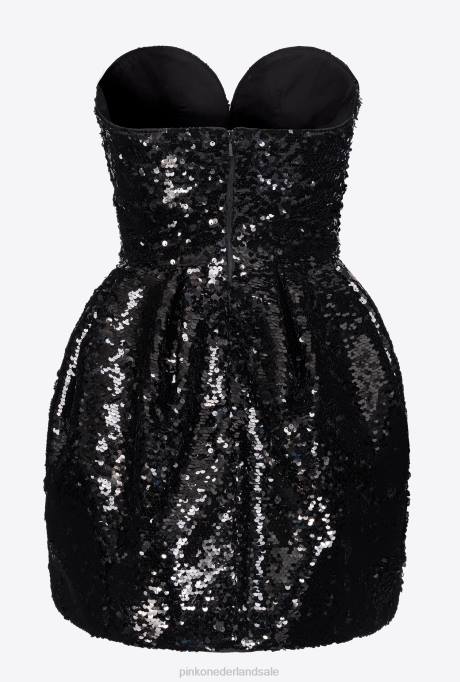 korte jurkjes | L488204 galleria mini-ballonjurk met lovertjes Pinko limousine zwart