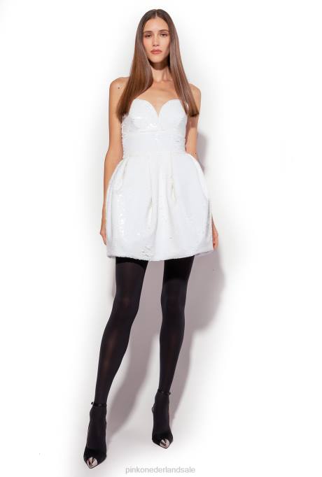 korte jurkjes | L488205 galleria mini-ballonjurk met lovertjes Pinko gebroken wit