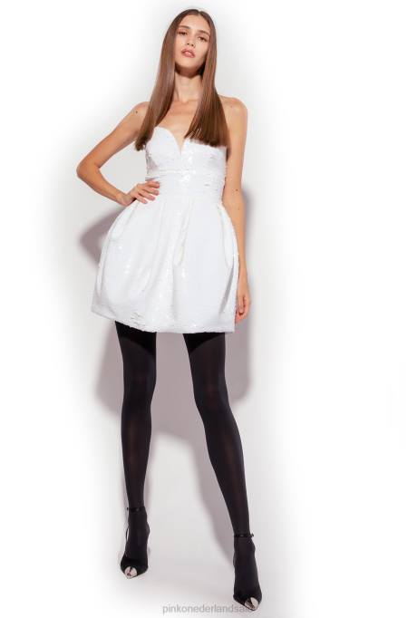 korte jurkjes | L488205 galleria mini-ballonjurk met lovertjes Pinko gebroken wit