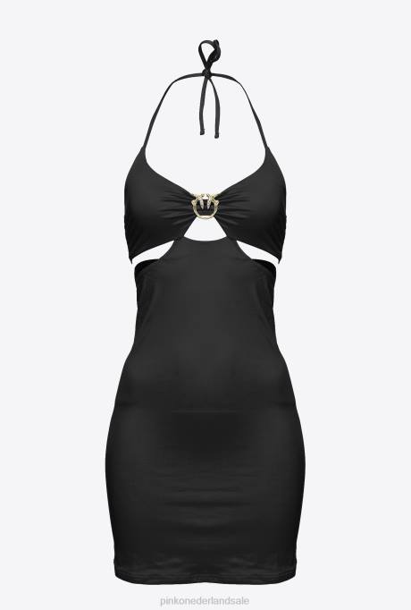 korte jurkjes | L488206 mini-jurk met tortelduifjes gesp Pinko limousine zwart