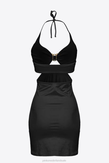 korte jurkjes | L488206 mini-jurk met tortelduifjes gesp Pinko limousine zwart